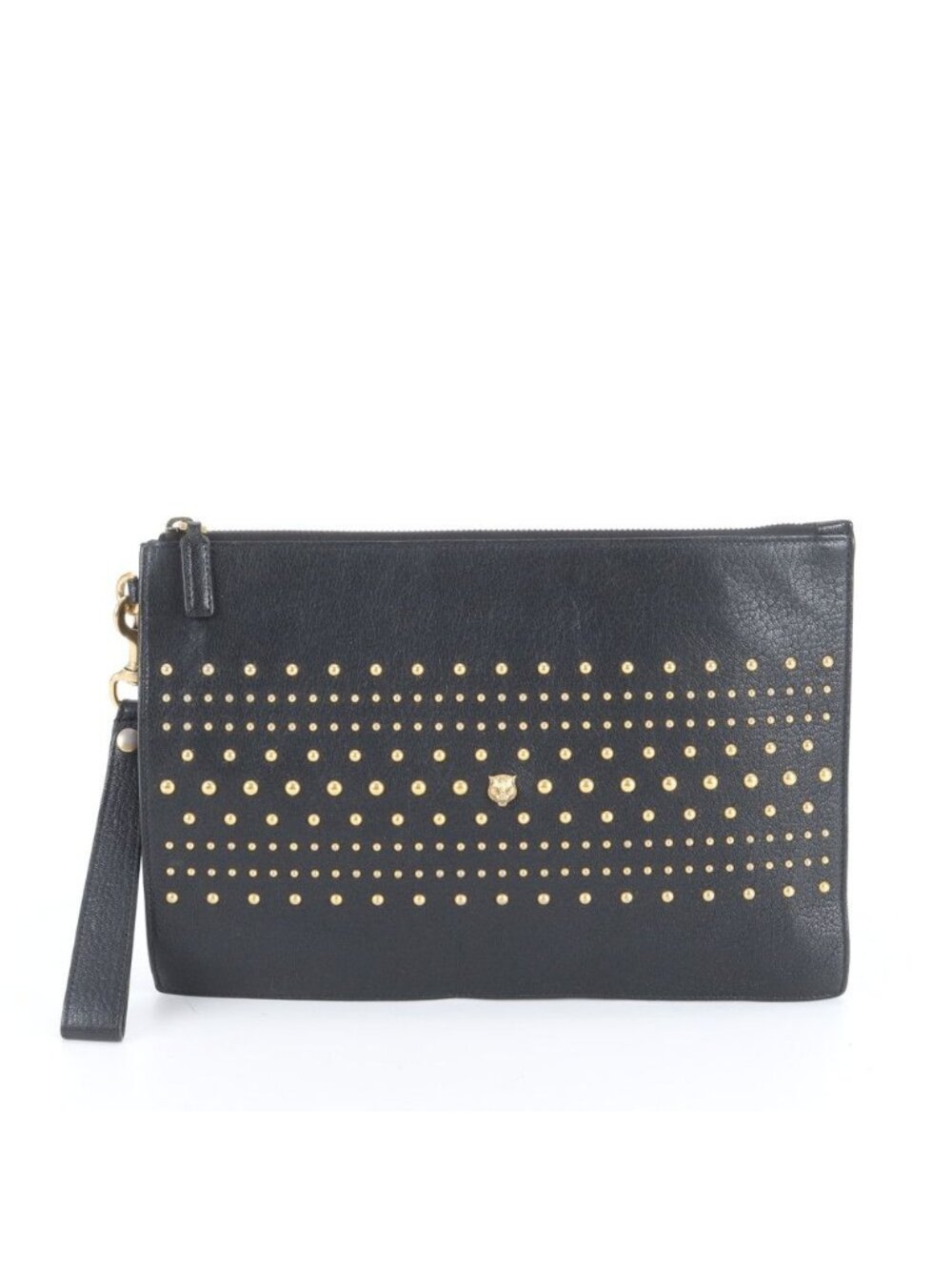 Gucci Tiger Head Leather Clutch Pouch Black Enm